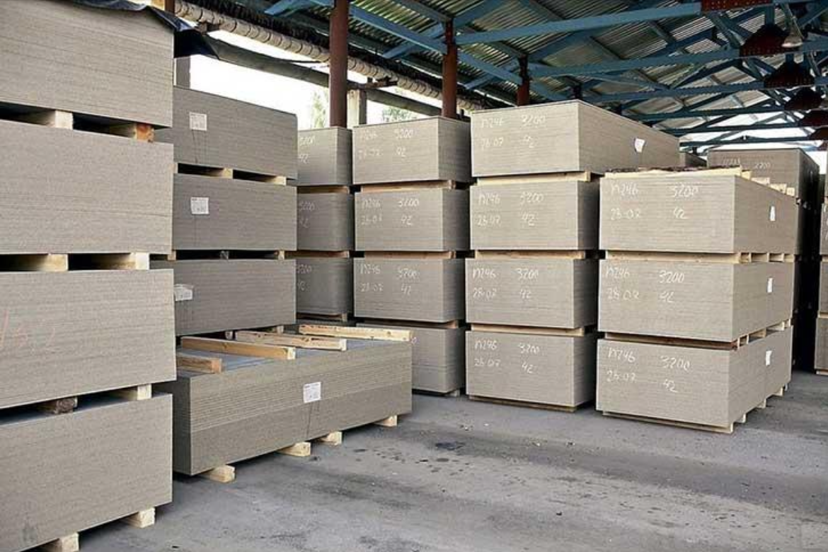 Fibre cement boards stored in warehouse